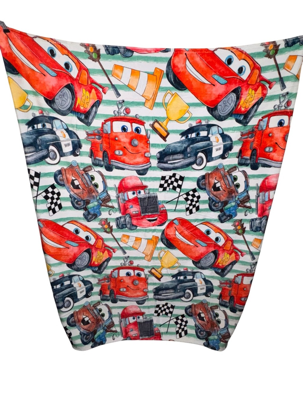 Disney Cars w/ Green Stripes 50x60 Minky Plush